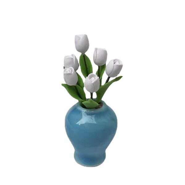 Wholesale 1:12 doll house DOLLHOUSE mini model handmade ob11 plant blue porcelain bottle tulip flower arrangement potted plant