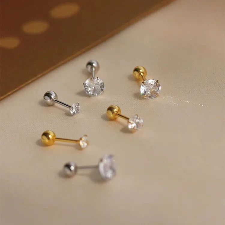 Wholesale 1 Pair Shiny Round Inlay Copper Zircon Ear Studs
