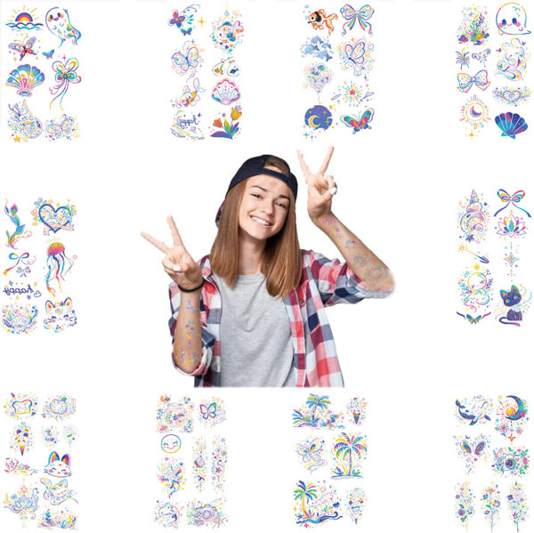 Wholesale Cross-Border New Cartoon Ins Colorfulful Line Tattoo Stickers Waterproof Party Party Gifts Funny Fun Stickers