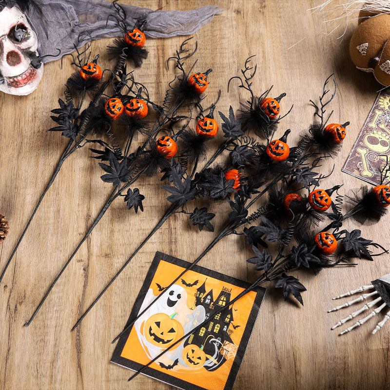 Wholesale Cross-border New Decorations Black Horror Pumpkin Pruning Flower bouquet Ghost Festival Home Party Ornaments