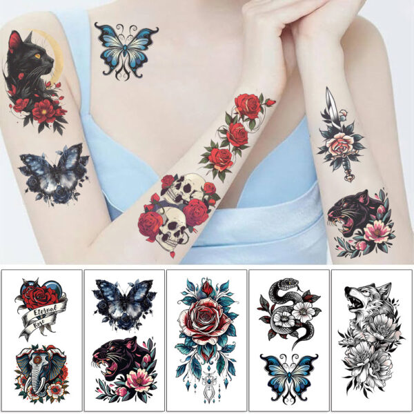Wholesale Cross-border New Cartoon Retro Flower Series Tattoo Sticker Waterproof Party Party Gift Funny Fun Face Sticker