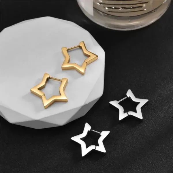 Wholesale PVD Coated 18K Gold Plated Pentagram Heart Shape Stainless Steel Commute Waterproof Non Tarnish Earrings