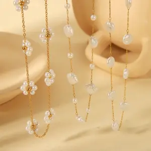 Wholesale PVD Coated Real Gold Plated 18K Gold Flower Shell 304 Stainless Steel Simple Style Classic Style Waterproof Non Tarnish 304 Stainless Steel Necklace