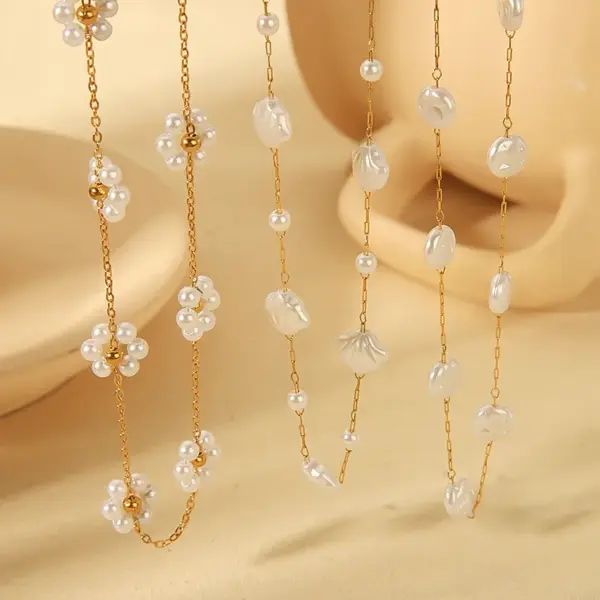 Wholesale PVD Coated Real Gold Plated 18K Gold Flower Shell 304 Stainless Steel Simple Style Classic Style Waterproof Non Tarnish 304 Stainless Steel Necklace