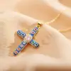 Copper Cross Electroplating Zircon Copper Plated Roman Style Enamel Plating Inlay Cable Chain Lobster Trigger Clasp Closure Pendant Necklace