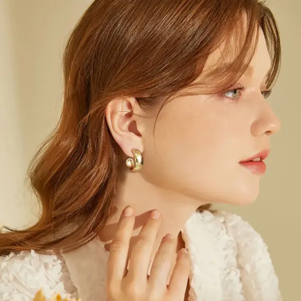 Wholesale PVD Coated Real Gold Plated 18K Gold Solid Color 201 Stainless Steel Simple Style Waterproof Non Tarnish Earrings