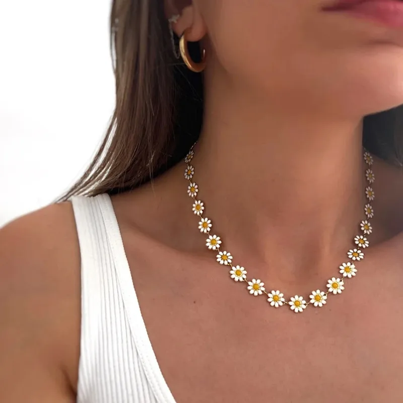 Wholesale Copper IG Style Sweet Enamel Flower Bracelets Necklace