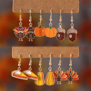 Sandwich + oval pumpkin + hat turkey earrings set