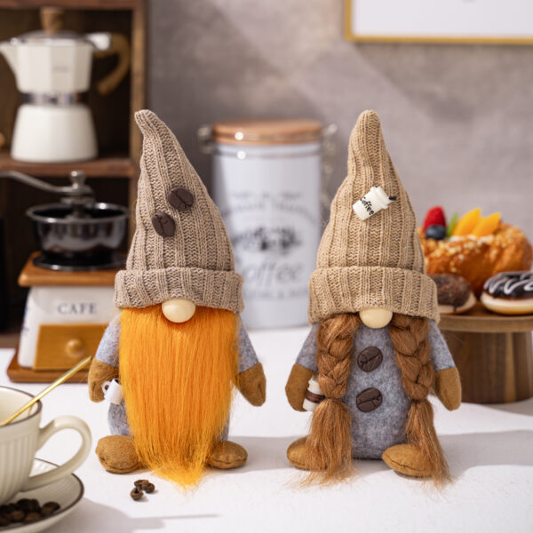 Wholesale Doll holding a coffee cup with black and white knitted pointed hat decoration