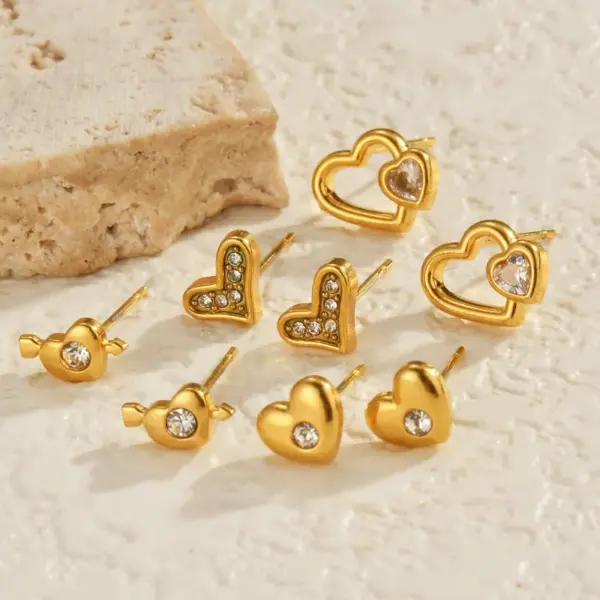 Wholesale 1 Pair IG Style Heart Shape Plating 304 Stainless Steel Zircon Ear Studs
