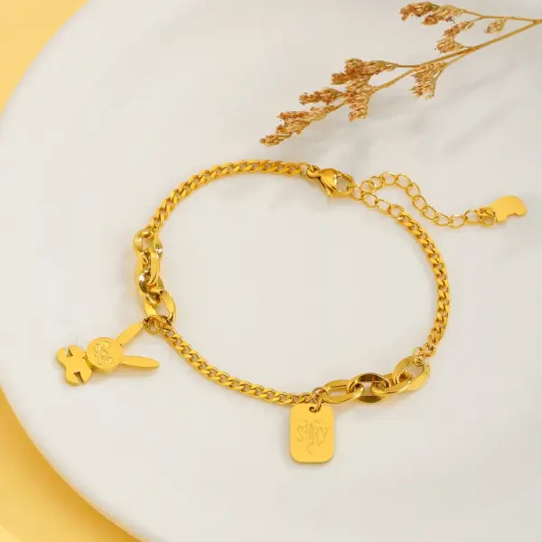 PVD Coated Real Gold Plated 18K Gold Rabbit Sun Heart Shape Titanium Steel Sweet Waterproof Non Tarnish Titanium Steel Bracelets