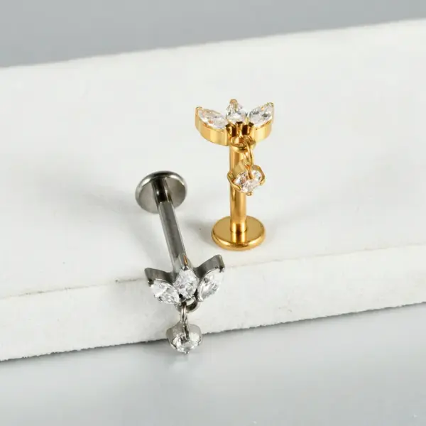 Wholesale 1 Piece Lip Rings Casual Vacation Simple Style Sword Crown Pure Titanium Inlay Zircon 18K Gold Plated Lip Rings