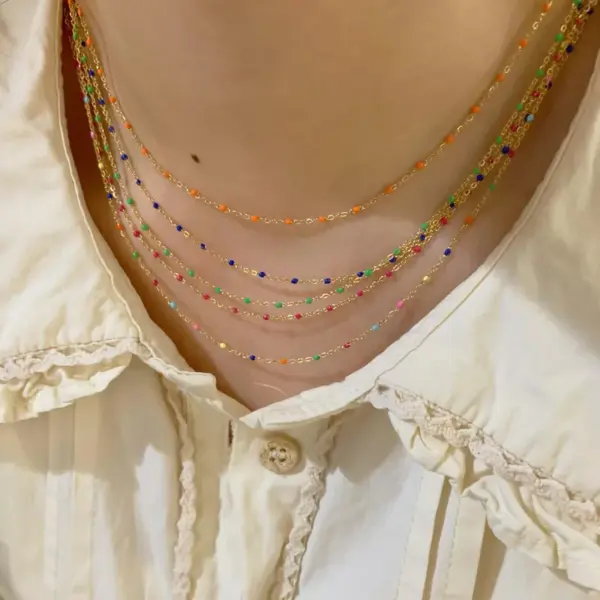 Wholesale PVD Coated Real Gold Plated 16K White Plating Color Block 304 Stainless Steel Casual Modern Style Waterproof Non Tarnish Necklace