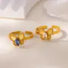 Wholesale Romantic Flower Moon Butterfly Shark Pattern Open Ring 18K Gold Plated Luxury Zircon Imitation Jade Women's Jewelry Banquet Party Wedding Jewelry Stainless Steel