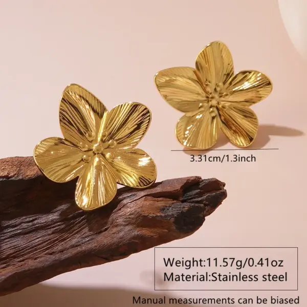201 Stainless Steel 304 Stainless Steel Plastic Flower Petal Plated Stone-Free Imitation Gold Elegant Cute Oversized Plating Gold Earrings Ear Studs