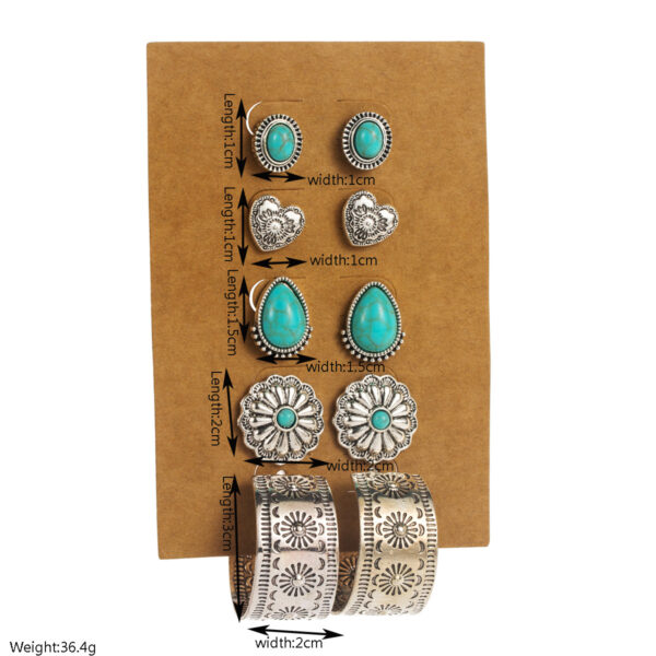 oly-16963a60b53a0bdf2a8591b2d895334f Wholesale European and American Simple Retro Turquoise Earrings Set Western Ethnic Style Flower Heart Geometric Earrings 5 Pairs