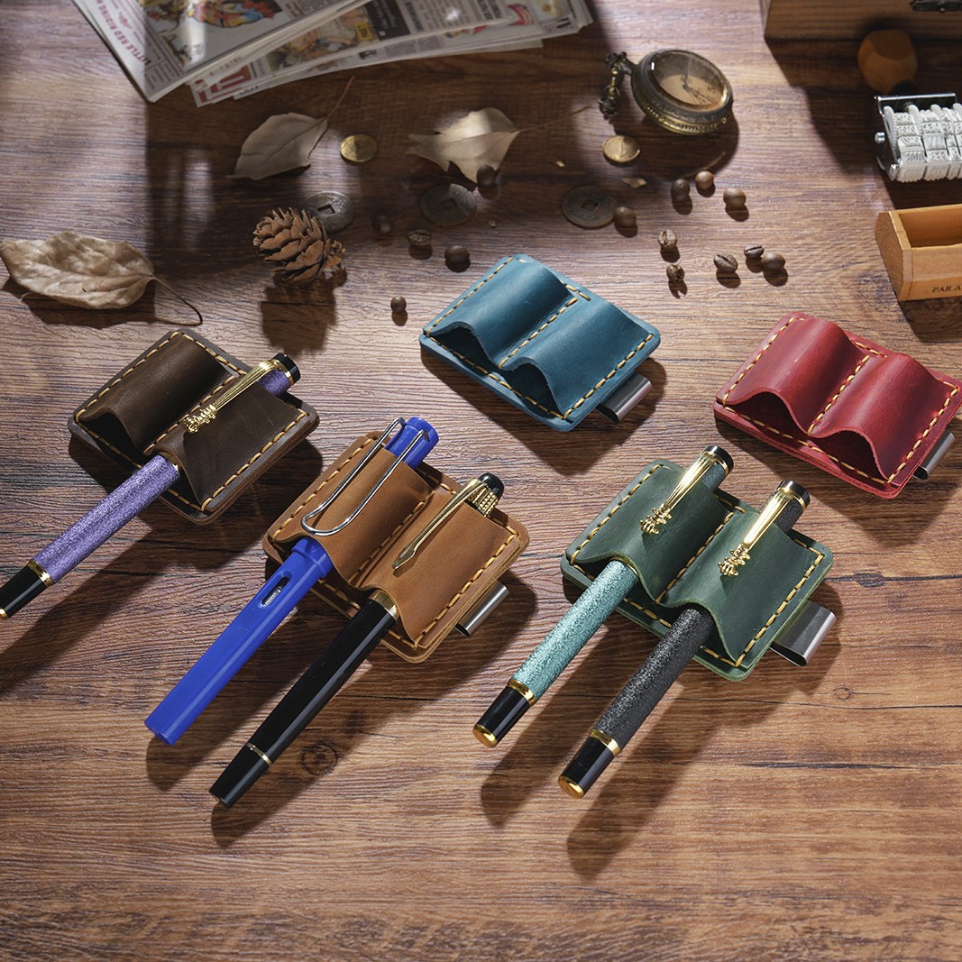 Wholesale Two top-grain cowhide leather notebook pen holders