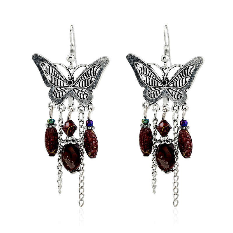 Wholesale European and American Retro Hollow Butterfly Tassel Earrings Fashion Jewelry Chain Tassel Personalized Earrings