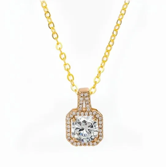 Wholesale 201 Stainless Steel White Gold Plated Gold Plated Classic Style Plating Inlay Square Glass Zircon Pendant Necklace
