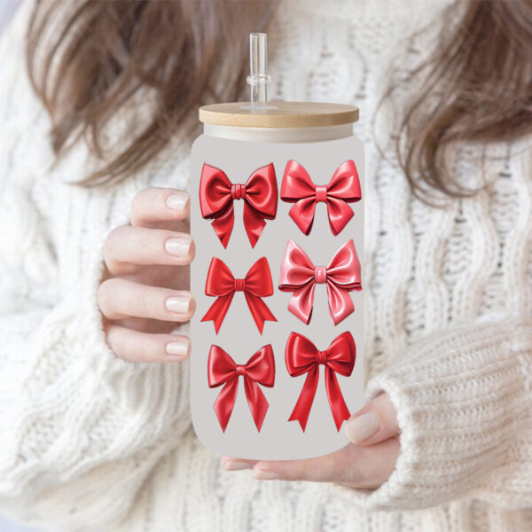 Wholesale UV transfer sticker for pink bow crystal glass cup 16oz