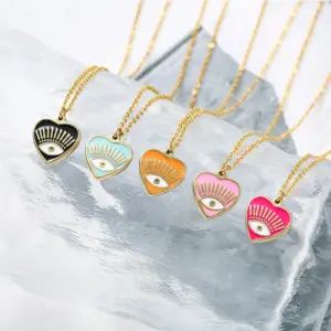 Wholesale Fashion Heart Shape Eye Stainless Steel Titanium Steel Enamel Plating Pendant Necklace 1 Piece