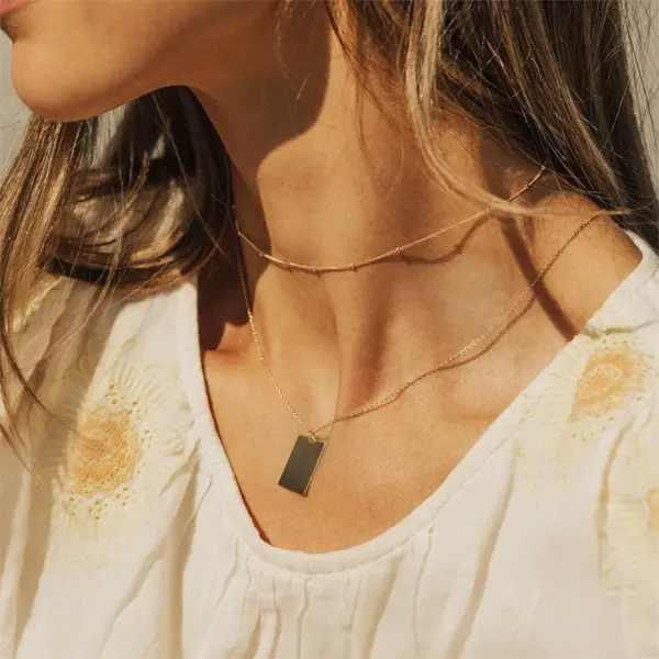 Wholesale PVD Coated 14K Gold Rose Gold Real Gold Plated Customization Laser Engraving Rectangle Titanium Steel Simple Style Waterproof Non Tarnish 304 Stainless Steel Layered Necklaces
