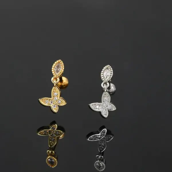 Wholesale 1 Piece Simple Style Classic Style Geometric Butterfly Inlay Copper Zircon Ear Studs
