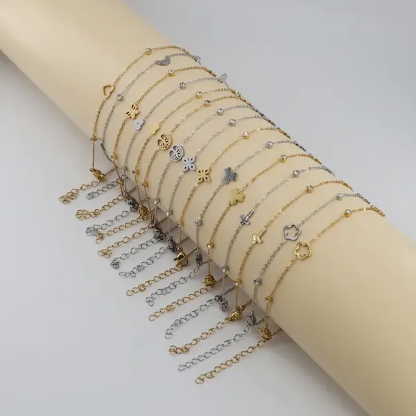 1 Piece Fairy Style Casual Beach Heart Shape Flower Butterfly 304 Stainless Steel lishing Plating Chain Rhinestones Zircon Rack Plated Long-Lasting Plated Vacuum Plating Rack Plated Long-Lasting Plated Vacuum Plating Gold Plated Women's Anklet