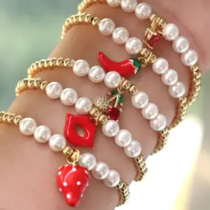 Wholesale Copper Ball Chain Beaded Pearl Cherry Strawberry Chili Bracelets