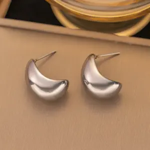 【G342】Water Drop Earrings / Steel Color