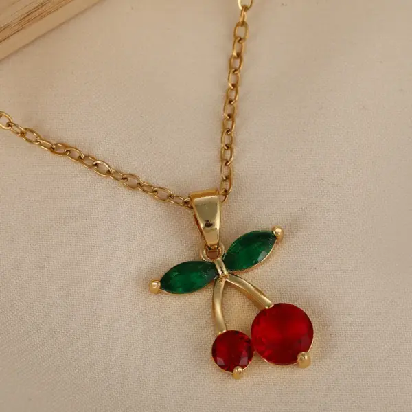 Wholesale Jewelry Casual Elegant Cute Cherry Titanium Steel Pendant Necklace Cable Chain