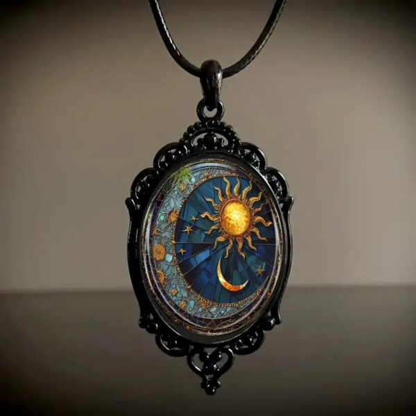 oly-16dfa804504d39d81ba1c4ca66d49289 Wholesale Charming Oval Glass Pendant Necklace-Sun and Moon Jewels in a Charming Black Frame