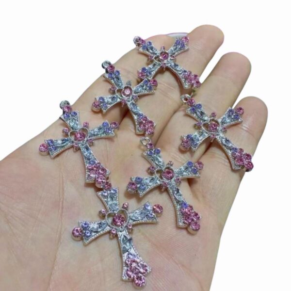 Wholesale Gothic Bohemian Style Crystal Diamond Color Cross Pendant Festival Jewelry Girl's Collarbone Necklace