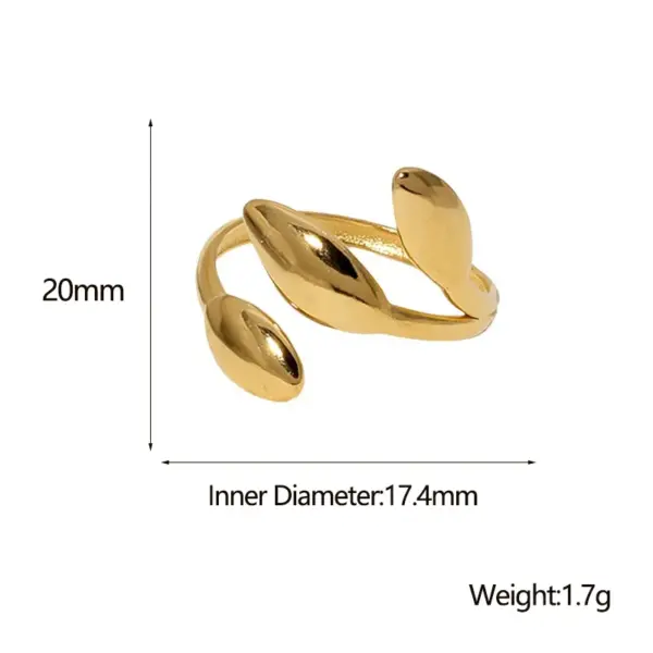 Wholesale PVD Coated Real Gold Plated Leaf Stainless Steel Simple Style Waterproof Non Tarnish Rings