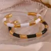 Wholesale 304 Stainless Steel C Shape Color Block PVD Coated Stone-Free 18K Gold Plated Real Gold Plated Simple Style Classic Style Waterproof Non Tarnish Enamel Plating White Gold Black Cuff Bracelets