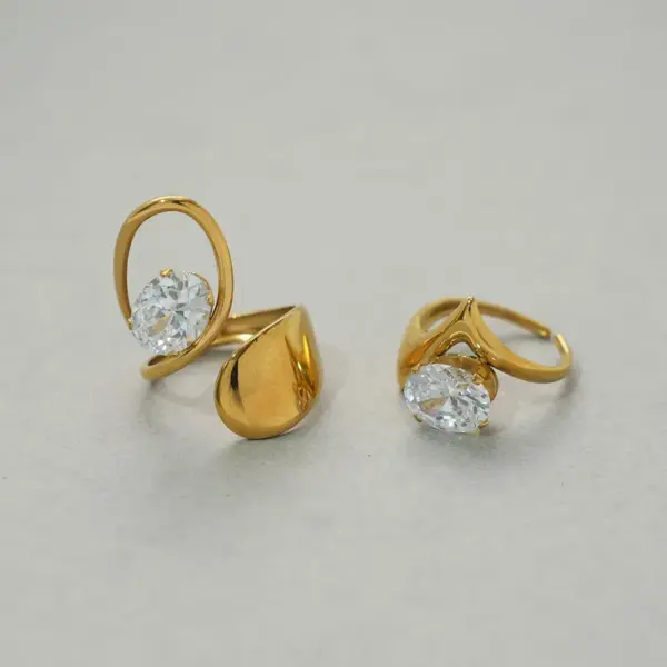 Wholesale Ion Plating (IP) Real Gold Plated 18K Gold Geometric 304 Stainless Steel Casual Simple Style Waterproof Non Tarnish Adjustable Ring