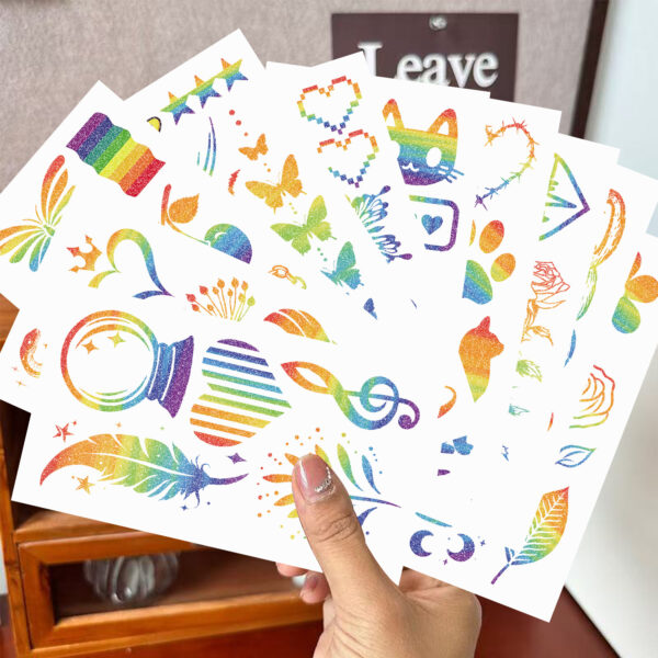 Wholesale New Cartoon Colorful Rainbow Series Glitter Tattoo Stickers Waterproof Party Party Gift Funny Fun Face Stickers