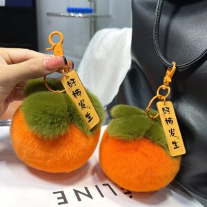 Wholesale Good Persimmon pendant keychain imitation Rex rabbit fur small Persimmon car pendant cute plush schoolbag gift