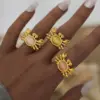 Wholesale Ion Plating (IP) Real Gold Plated 18K Gold Crab 304 Stainless Steel Cat's Eye Stone Vacation Marine Style Waterproof Non Tarnish Open Rings