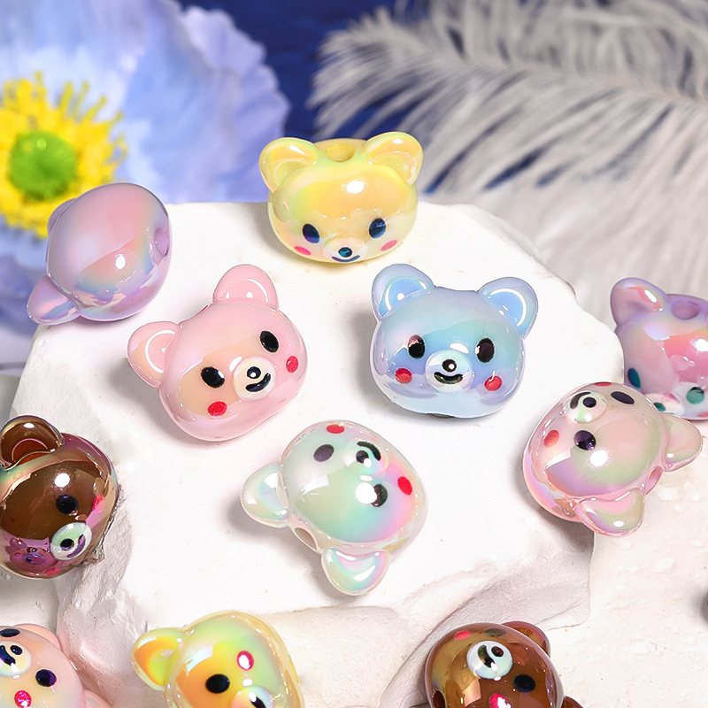 Wholesale Acrylic Cute Bear Beaded Cartoon Animal Vertical Hole Beads DIY Mobile Phone Chain Keychain Aessories
