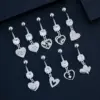 Stainless Steel Heart Series Zircon Navel Ring Piercing Jewelry Simple Style Unisex Navel Decoration Flower Pattern