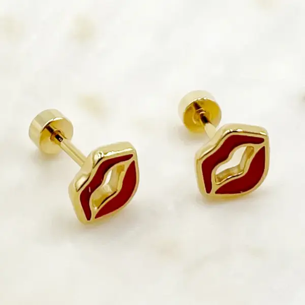 Wholesale PVD Coated Real Gold Plated 14K Gold Lips Flower Butterfly 304 Stainless Steel Simple Style Commute Waterproof Non Tarnish Ear Studs