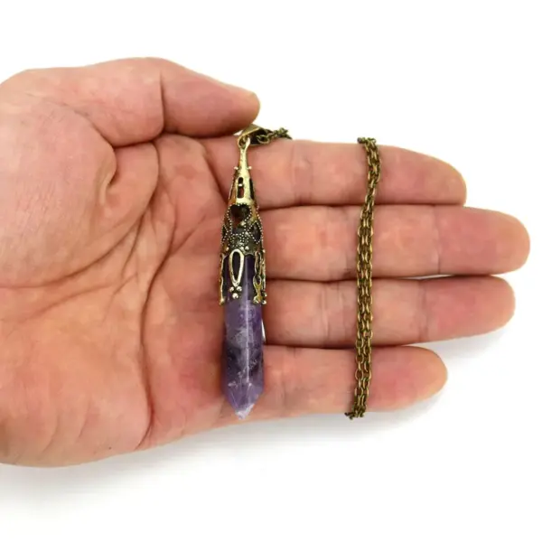 Wholesale Casual Simple Style Hexagon Prism Crystal Agate Pendant Necklace Long Necklace In Bulk