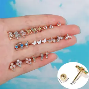 Wholesale Ear Cartilage Rings & Studs Geometric Brass Gem