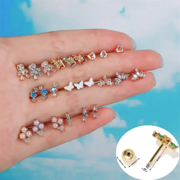 Wholesale Ear Cartilage Rings & Studs Geometric Brass Gem
