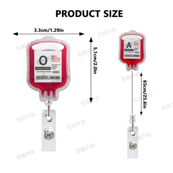 Wholesale New type of blood bag with oil discharge, medical staff acrylic badge scroll, retractable clip pendant, easy-to-pull ID gift
