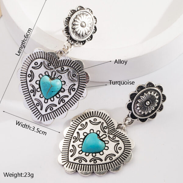 Wholesale Europe and the United States independent station exaggerated turquoise earrings retro fashion new geometric love round earrings cross-border supply