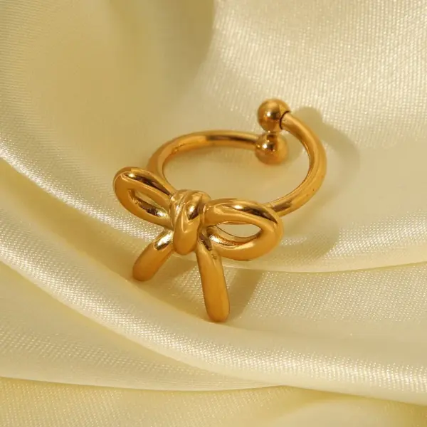 Wholesale PVD Coated Real Gold Plated 18K Gold Butterfly Bow Knot 304 Stainless Steel Sweet Simple Style Waterproof Non Tarnish Open Rings
