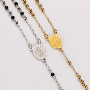 Wholesale PVD Coated 18K Real Gold Plated Portrait Cross 304 Stainless Steel 304 Stainless Steel Y-Necklace Pendant Necklace Rosary