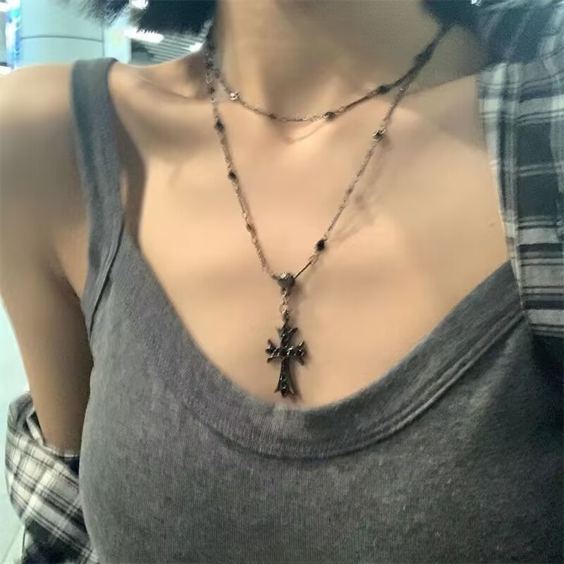 Wholesale Cross Long Necklace Women's Light Luxury Niche High-end Sweet Cool Spice Girl Style Collarbone Chain Daily All-match Aessories